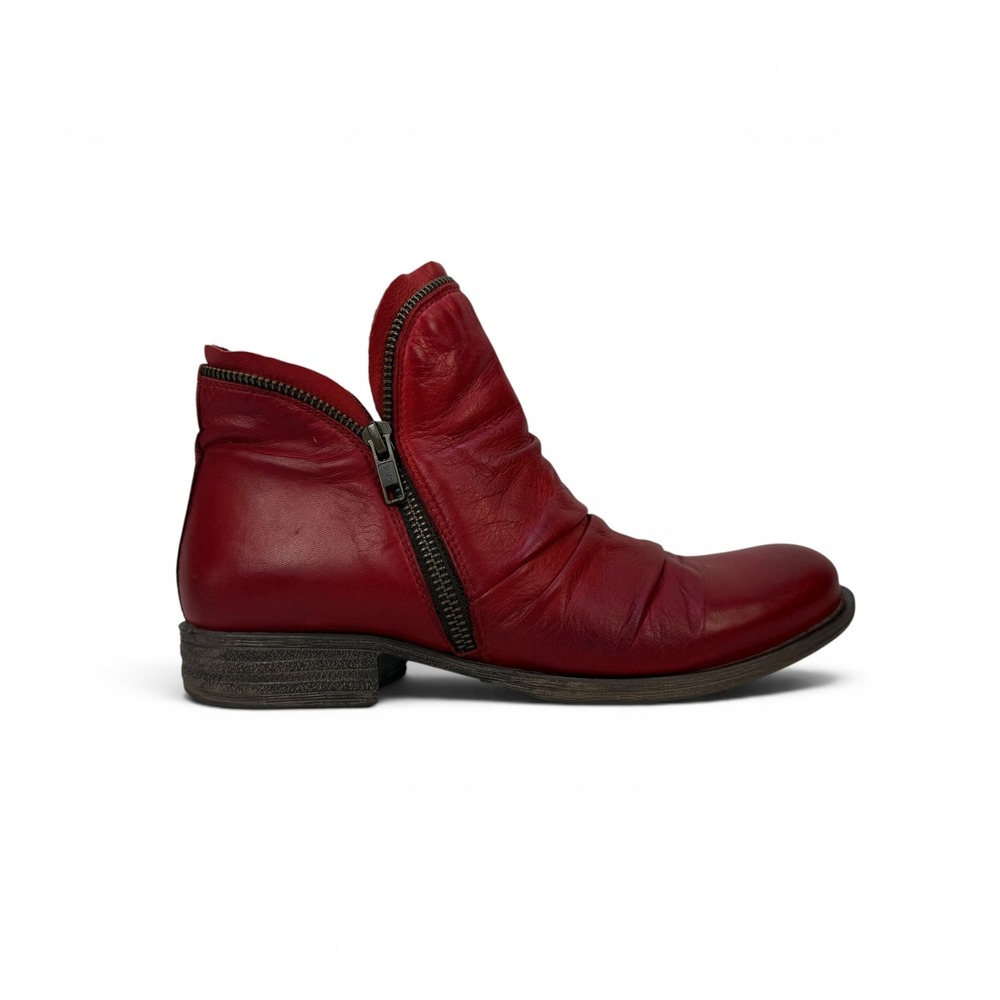 Miz Mooz Luna Ankle Boots Womens 8.5 Red Antique Leather Ruched Zippers